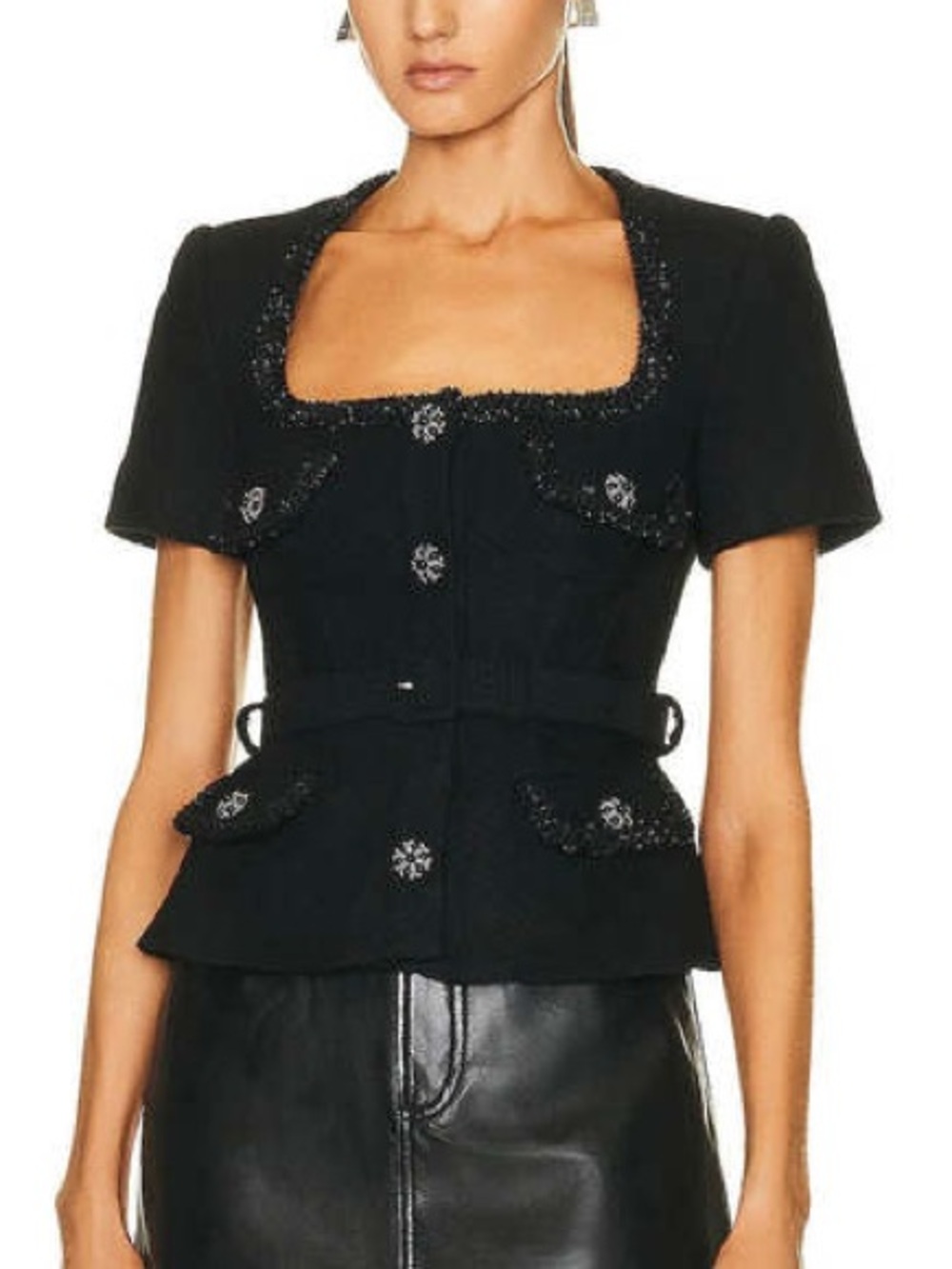 NWOT Self-Portrait Black Peplum Top with Belt